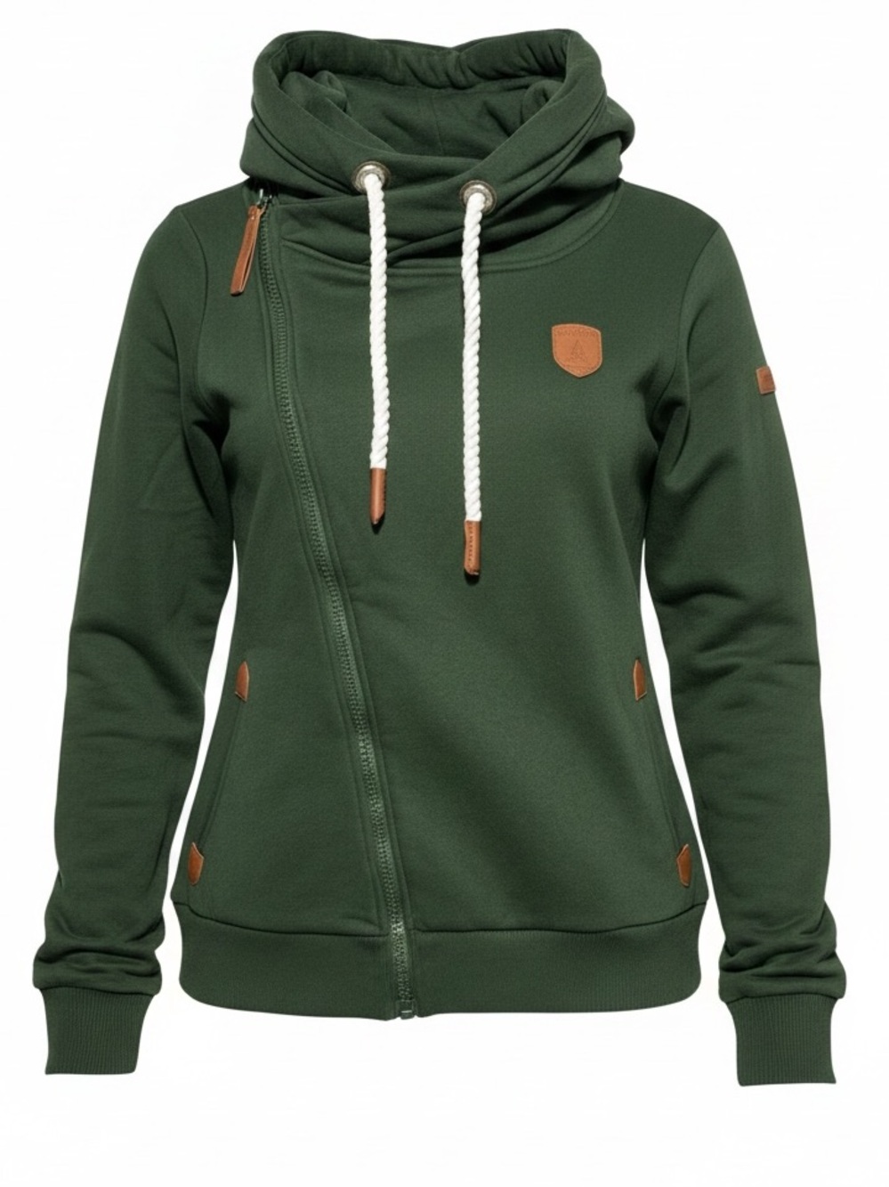 Wanakome Athena Forest Green Asymmetrical Full Zip Cowl Neck Hoodie Women’s XL